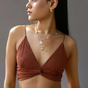 🆕️ Urban Outfitters Spaghetti Strap Ruched Side Crop Top in Dark Brown